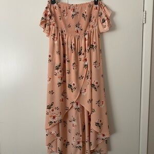 Floral Off-Shoulder Dress in Peach